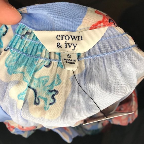 NWT $59 Crown & Ivy Small Blue Coral Colorful Beach Nautical Summer Light Blouse - Picture 7 of 8